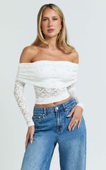 Roxanna Top - Lace Off Shoulder Long Sleeve Top in White