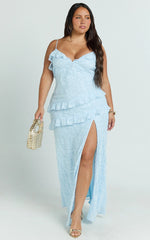 Braelyn Maxi Dress - Ruffle Low Back Dress in Blue