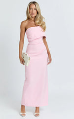 Pearce Maxi Dress - Gathered One Sleeve Bodycon Dress in Pale Pink