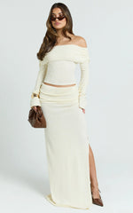 Calla Maxi Skirt - Split Gathered Fold Skirt in Cream
