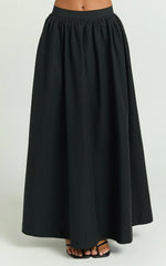 Preston Maxi Skirt - Gathered Waist Full Skirt in Black