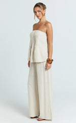 Carli Two Piece Top and Pants Set - Cotton Tube Pant Set in Beige