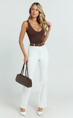 Carolyn Pants - High Waist Slim Straight Leg Tailored Pants in Off White