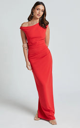 Genie Maxi Dress - Off The Shoulder Dress in Red