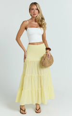 Rosalie Maxi Skirt - High Waist Tiered Maxi Skirt in Pastel Yellow