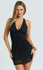 Candice Mini Dress - Georgette Bust Lace Skirt Dress in Black