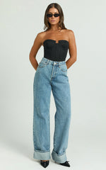 Brigitte Bodysuit - Sweetheart Paneled Bodysuit in Black