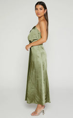 Estelle Midi Dress - One Shoulder Thigh Split Dress in Olive