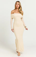 Bethanie Maxi Dress - Off The Shoulder Mesh Dress in Cream