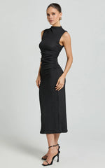 Aleks Midi Dress - High Neck Bodycon Dress in Black