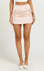 Rylah Mini Skirt - Bow Detail Satin Skirt in Pale Pink