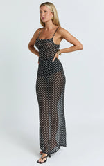 Dalton Midi Dress - Cowl Neck Tie Back Dress in Black/White Polkadot