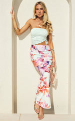 Fergie Maxi Dress - Strapless Side Ruched Cut Out Fitted Dress in Ocean Orchid