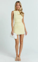 Kayrene Mini Dress - Jacquard A Line Dress in Butter Yellow