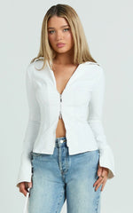 Hartley Top - Long Sleeve Zip Through Fitted Shirt in White