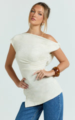 Anna Top - Knit Longline Off Shoulder Top in Cream