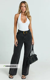 Cole Jeans - High Waist Relaxed Wide Leg Recycled Denim Jeans in Washed Black