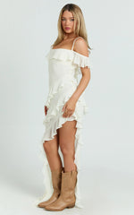 Brigitte Maxi Dress - Halter Off Shoulder Georgette Ruffle Tiered Dress in Cream