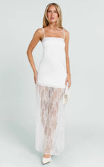Loren Maxi Dress - Square Neck Contrast Skirt Dress in White
