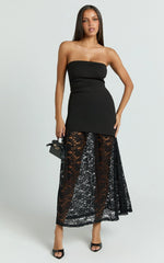 Mila Midi Dress - Strapless Dropped Waist Dress in Black