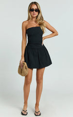 Donatella Mini Dress - Strapless Drop Waist Dress in Black