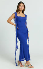 Rosha Midi Dress - Ruffle Strap Dress in Electric Blue