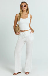 Carley Pants - Embroidered Relaxed Wide Leg Pants in White
