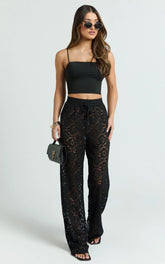 Roxy Pants - High Waist Lace Relaxed Drawstring Pants in Black