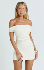 Lena Mini Dress - Off Shoulder Bodycon Dress in Ivory