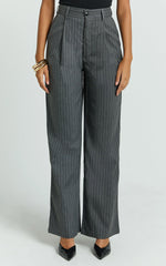 Nora Pants - Pinstripe Tailored Relaxed Pants in Grey Pinstripe