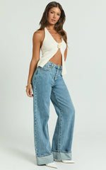 Arwyne Jeans - Mid Rise Baggy Deep Turnup Recycled Denim Jeans in Light Blue Wash