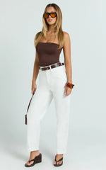 Chaney Pants - Mid Rise Barrel Leg Pants in White