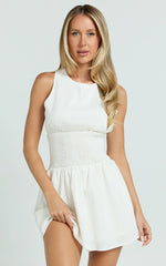 Fhelley Mini Dress - Shirred Waist Dress in White