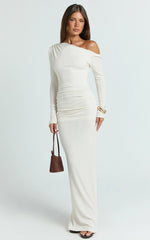 Faith Maxi Dress - Off Shoulder Long Sleeve Maxi Dress in Cream