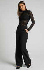 Bonnie Pants - High Waisted Tailored Wide Leg Pants in Black