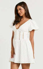 Chriscelle Mini Dress - Lace Detail Fit & Flare Dress in White
