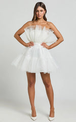 Amalya Mini Dress - Tiered Tulle Fit and Flare Dress in White