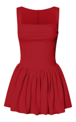 Bridgette Mini Dress - Straight Neck Sleeveless Bubble Hem Dress in Red