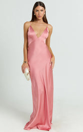 Quincy Maxi Dress - Satin Slip Dress in Pink