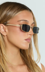 Aurelia Metal Rectangle Sunglasses in Gold/Grey