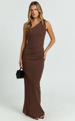 Criselda Maxi Dress - One Shoulder Maxi Dress in Chocolate