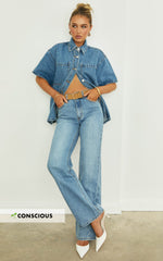 Abbie Jeans - Mid Rise Straight Leg Recycled Denim Jeans in Mid Blue Wash