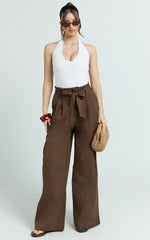 Aria Pants - Low Waisted Wide Leg Pants in Chocolate