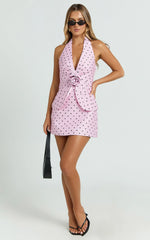 Cynthia Mini Skirt - Fitted Polka Dot Skirt in Fondant Pink Polka Dot