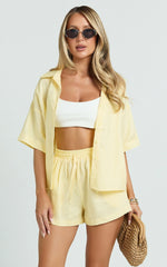 Ramona Linen Shorts - Drawstring Linen Shorts in Lemon