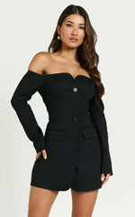 Anabelle Mini Dress - Tailored Off Shoulder Dress in Black