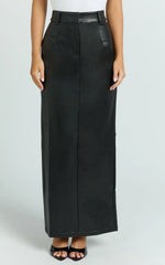 Raiza Maxi Skirt - Faux Leather High Waist Pencil Skirt in Black