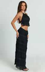 Alice Maxi Skirt - Embellished Ruched Skirt in Black