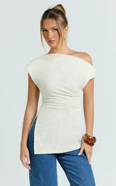 Anna Top - Knit Longline Off Shoulder Top in Cream