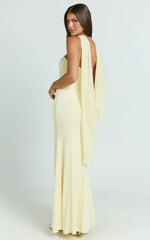 Dorothea Maxi Dress - Georgette Scarf Fit and Flare Dress in Lemon